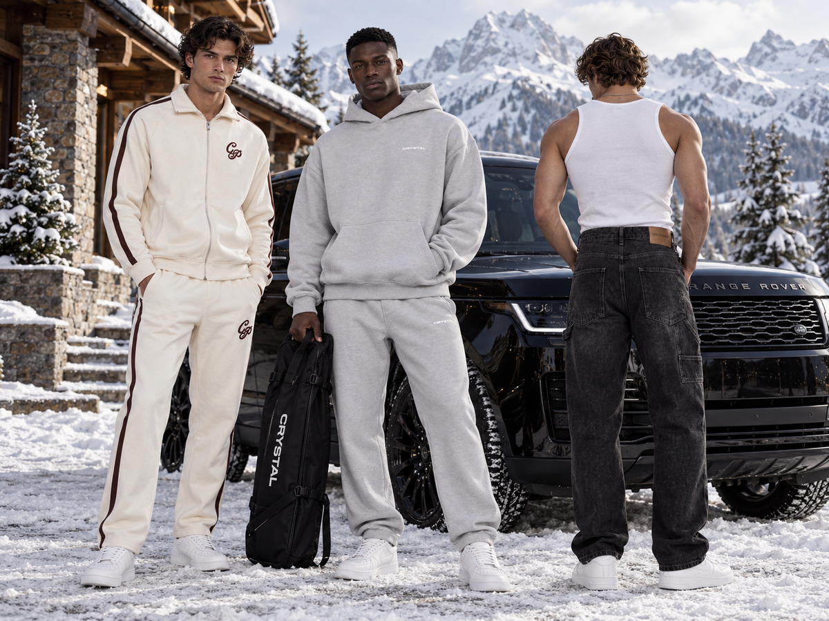 Crystal Paris Hosen – luxuriöse Wintermode vor den Alpen